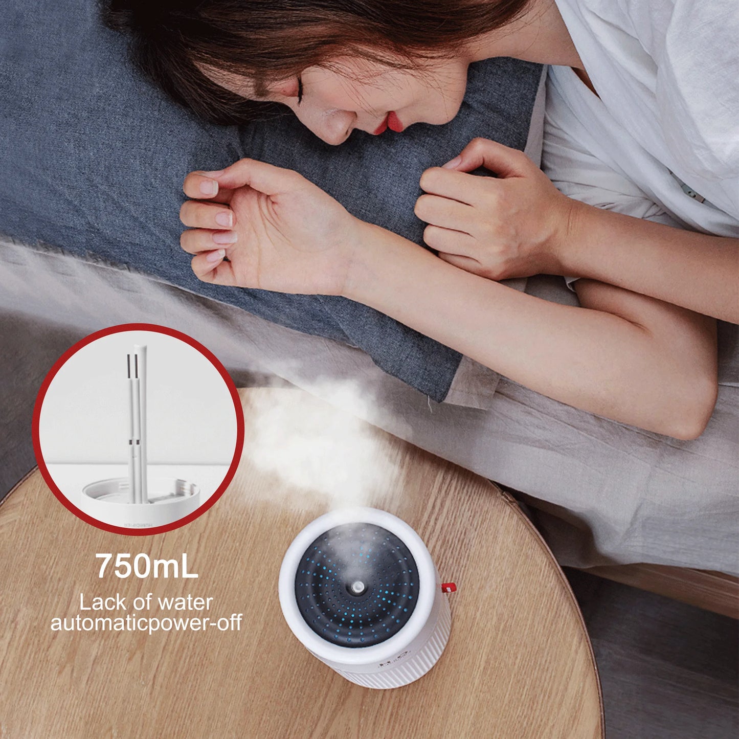 750Ml Cool Mist Ultrasonic Humidifier for Large Room, 7 Color LED Light