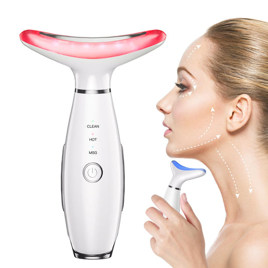 Neck Face Beauty Device, Skin Care Face Massage,3 in 1 Facial Massager Sculpting Tool with Thermals, Vibration (White)
