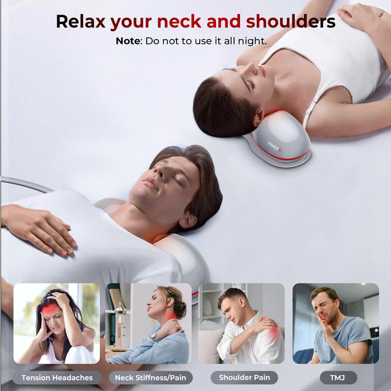Flikeze Heated Neck Massager with Red Light Therapy, Portable Cervical Traction Device for TMJ Pain Relief and Shoulder Relaxer, Wireless Neck Pillow Traction Massager for Home/Office Used/Desk Worker, Neck Stretch Pillow, FSA HSA Eligible