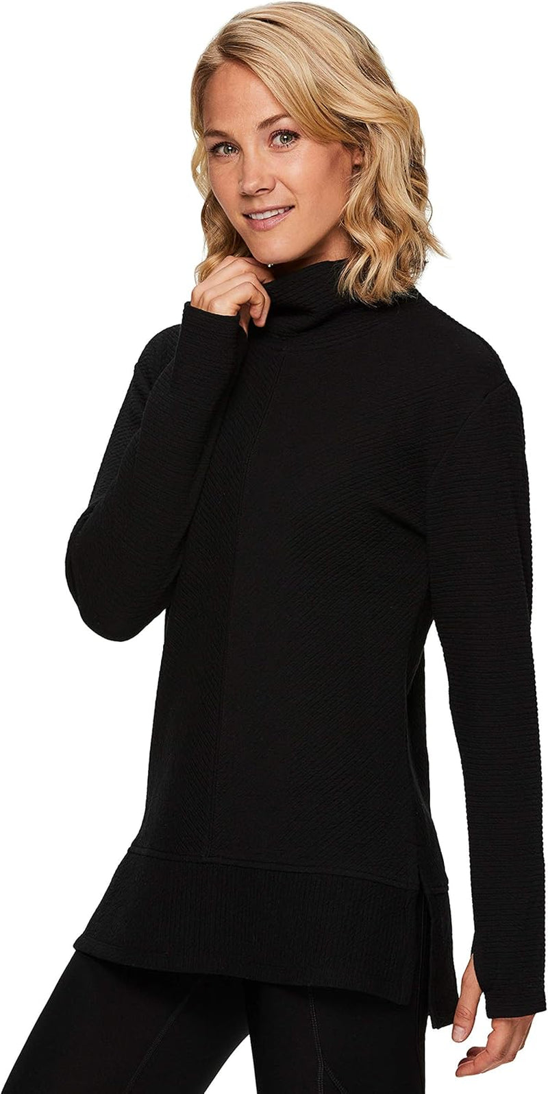 Active Women'S Ultra Soft Quilted Cowl Neck Pullover Sweater, Lightweight Mock Neck Tunic Sweatshirt with Thumbholes