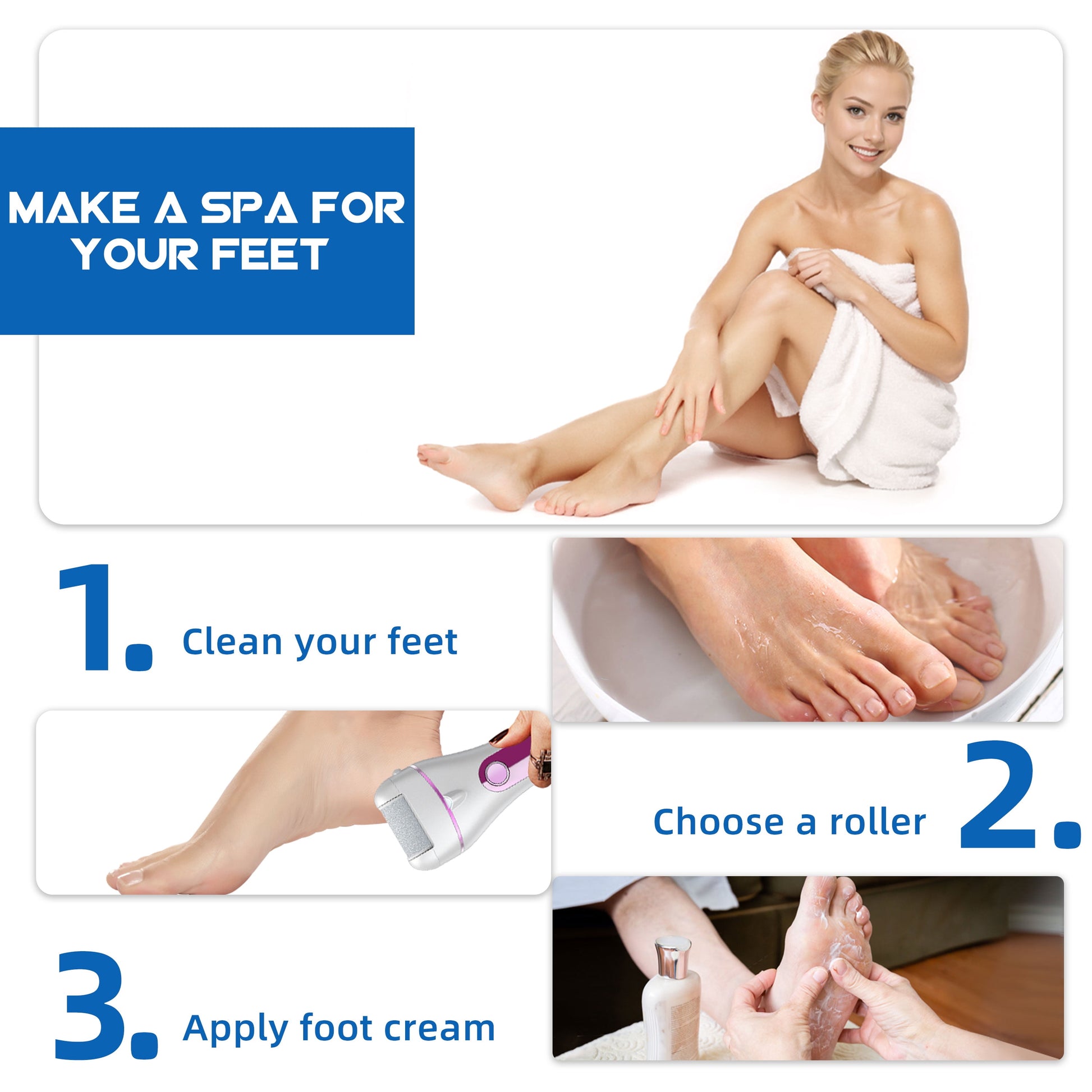 Electric Callus Remover for Feet, Portable Foot File with 10-In-1 Kit, Waterproof, 3 Roller Heads, 2 Speeds