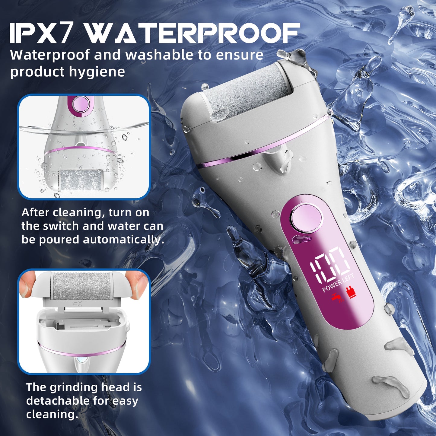 Electric Callus Remover for Feet, Portable Foot File with 10-In-1 Kit, Waterproof, 3 Roller Heads, 2 Speeds