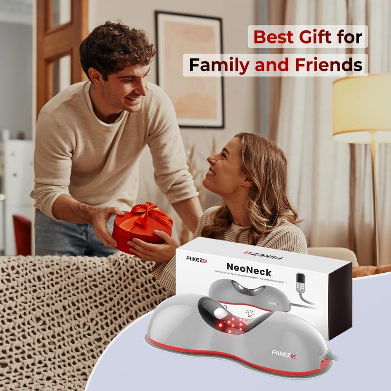 Flikeze Heated Neck Massager with Red Light Therapy, Portable Cervical Traction Device for TMJ Pain Relief and Shoulder Relaxer, Wireless Neck Pillow Traction Massager for Home/Office Used/Desk Worker, Neck Stretch Pillow, FSA HSA Eligible