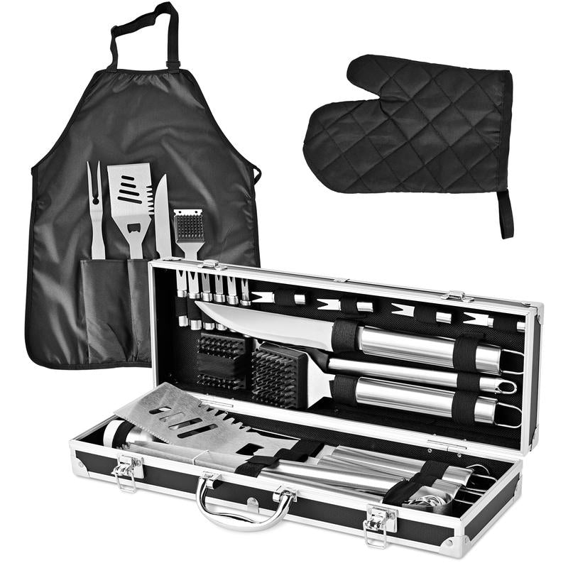 BBQ Grill Tool Set 30Pcs Heavy Duty Stainless Steel Utensils in Aluminum Case for Family Cooking & Grilling Essentials Non-Slip Grilling Accessories