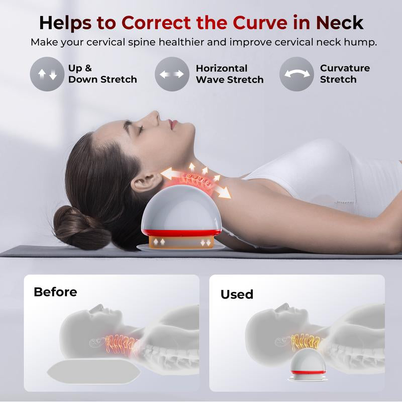 Flikeze Heated Neck Massager with Red Light Therapy, Portable Cervical Traction Device for TMJ Pain Relief and Shoulder Relaxer, Wireless Neck Pillow Traction Massager for Home/Office Used/Desk Worker, Neck Stretch Pillow, FSA HSA Eligible