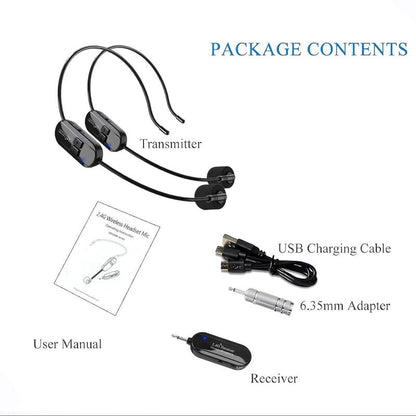 Wireless Microphone System, 2.4G Dual Wireless Headset Microphone, Rechargeable Microphone for Speaker, Teacher and Fitness Coach, Audio
