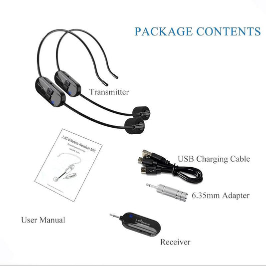 Wireless Microphone System, 2.4G Dual Wireless Headset Microphone, Rechargeable Microphone for Speaker, Teacher and Fitness Coach, Audio