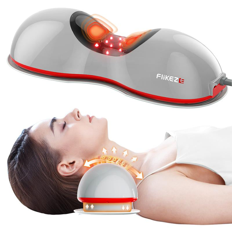Flikeze Heated Neck Massager with Red Light Therapy, Portable Cervical Traction Device for TMJ Pain Relief and Shoulder Relaxer, Wireless Neck Pillow Traction Massager for Home/Office Used/Desk Worker, Neck Stretch Pillow, FSA HSA Eligible