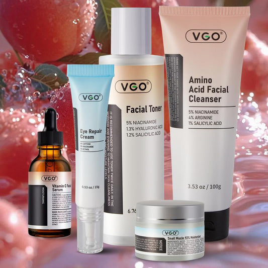 VGO 6 in 1 Kit Skincare Set, Facial Cleansing Set, Gift Box Set Face Serum, Gentle Serum Vitamina C Moisturizing Cream Deep Hydration Easily Absorbed Winter Moisturizer Dry Skin Reduce Wrinkles Brightening Serum Even Skin Tone Oil Control Serum Korean