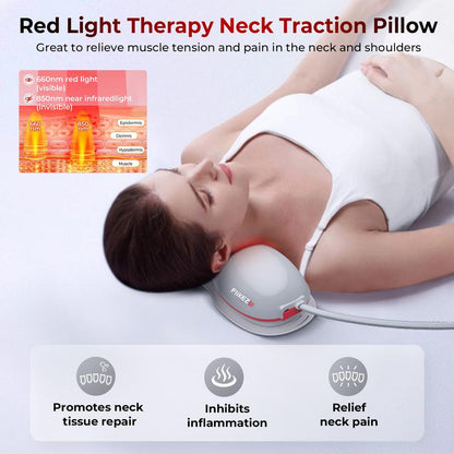 Flikeze Heated Neck Massager with Red Light Therapy, Portable Cervical Traction Device for TMJ Pain Relief and Shoulder Relaxer, Wireless Neck Pillow Traction Massager for Home/Office Used/Desk Worker, Neck Stretch Pillow, FSA HSA Eligible