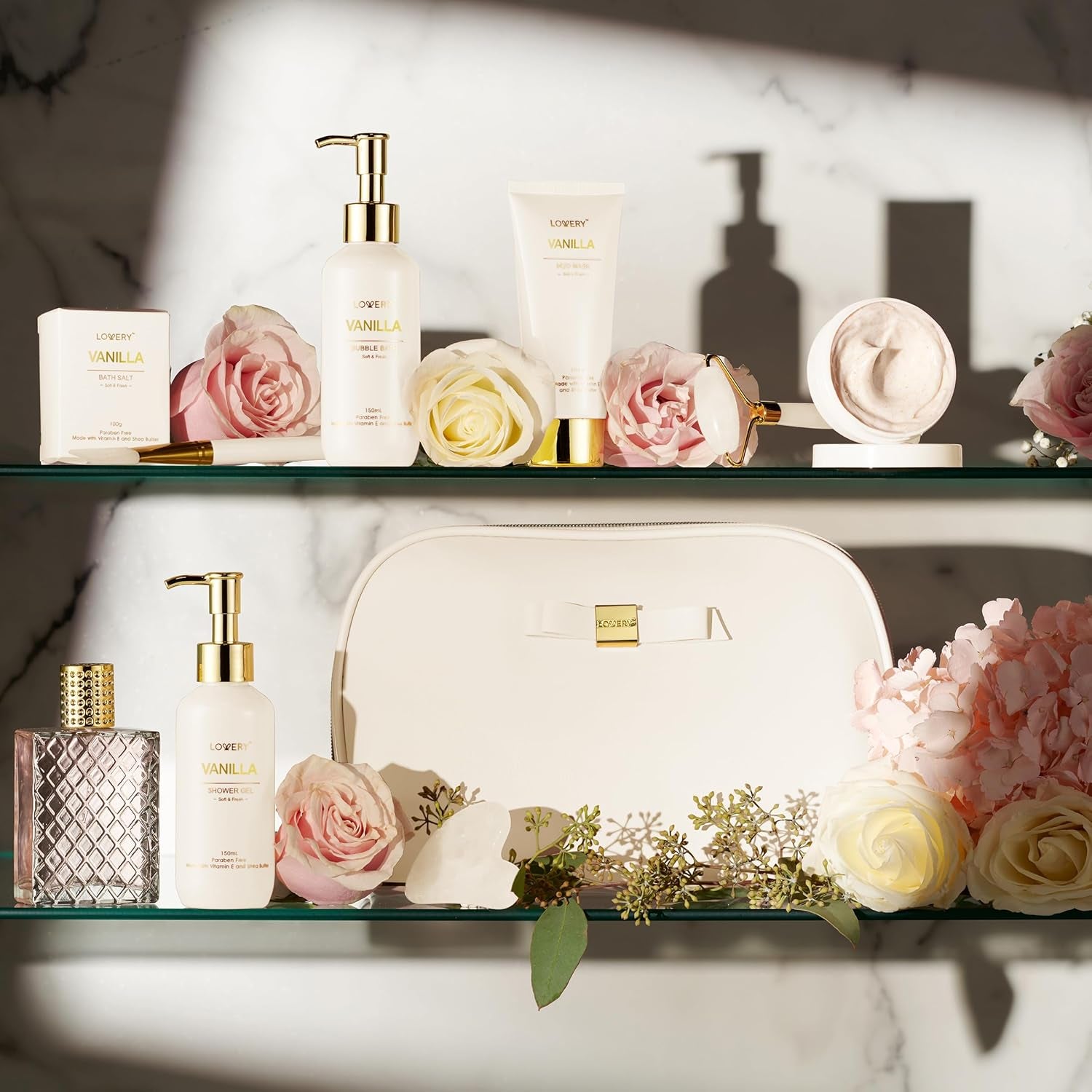 Gifts for Women, Vanilla Spa Gift Basket for Women - Self Care Kit Bath Set with Shower Gel, Bubble Bath, Perfume, Gua Sha, Jade Roller - Birthday Gift Set for Women, Mom, Mother'S Day