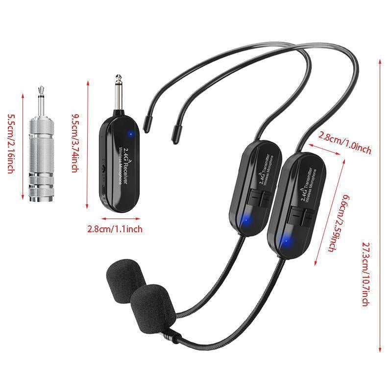 Wireless Microphone System, 2.4G Dual Wireless Headset Microphone, Rechargeable Microphone for Speaker, Teacher and Fitness Coach, Audio