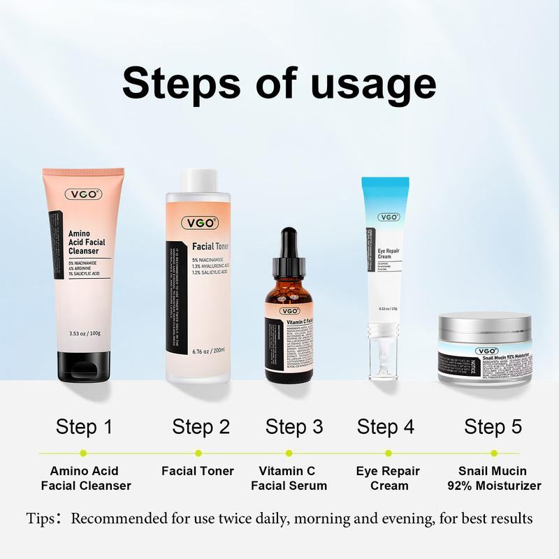 VGO 6 in 1 Kit Skincare Set, Facial Cleansing Set, Gift Box Set Face Serum, Gentle Serum Vitamina C Moisturizing Cream Deep Hydration Easily Absorbed Winter Moisturizer Dry Skin Reduce Wrinkles Brightening Serum Even Skin Tone Oil Control Serum Korean