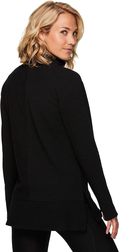 Active Women'S Ultra Soft Quilted Cowl Neck Pullover Sweater, Lightweight Mock Neck Tunic Sweatshirt with Thumbholes