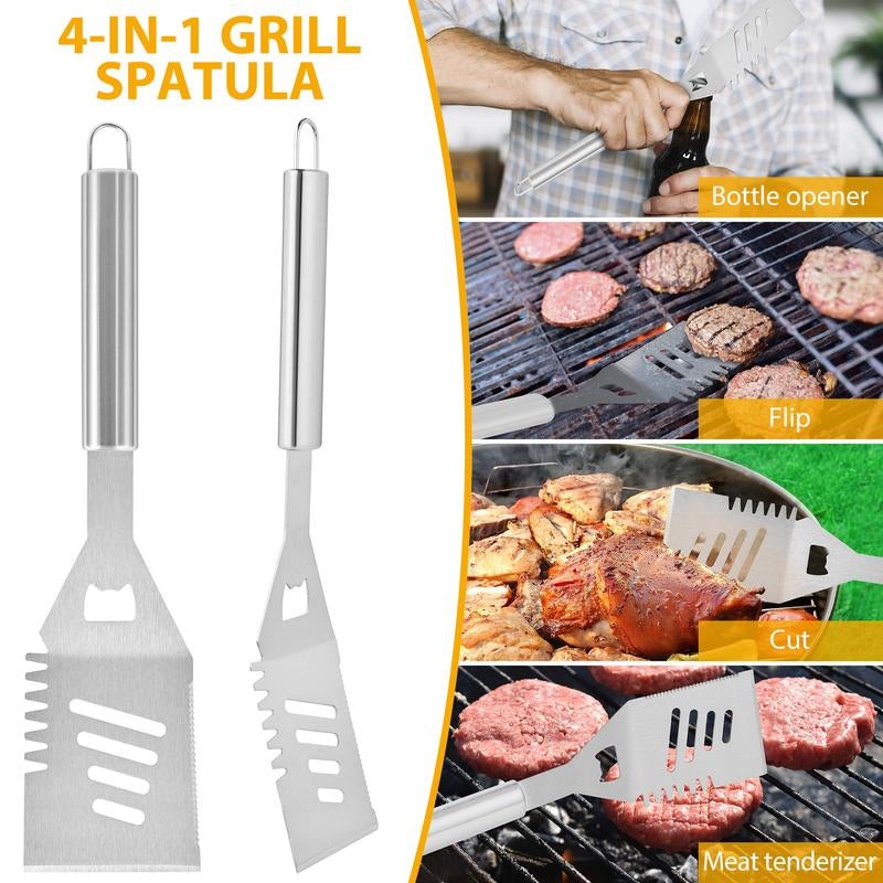 BBQ Grill Tool Set 30Pcs Heavy Duty Stainless Steel Utensils in Aluminum Case for Family Cooking & Grilling Essentials Non-Slip Grilling Accessories