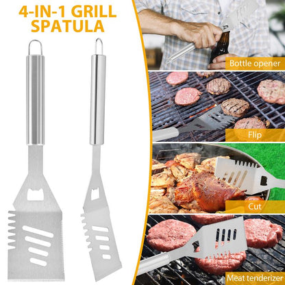 BBQ Grill Tool Set 30Pcs Heavy Duty Stainless Steel Utensils in Aluminum Case for Family Cooking & Grilling Essentials Non-Slip Grilling Accessories