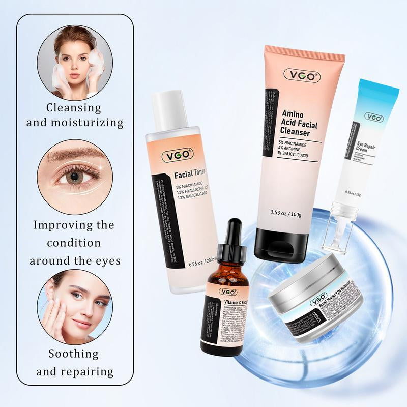 VGO 6 in 1 Kit Skincare Set, Facial Cleansing Set, Gift Box Set Face Serum, Gentle Serum Vitamina C Moisturizing Cream Deep Hydration Easily Absorbed Winter Moisturizer Dry Skin Reduce Wrinkles Brightening Serum Even Skin Tone Oil Control Serum Korean