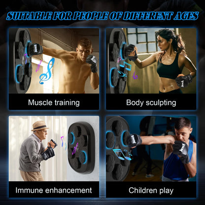 Upgraded Adult Smart Music Boxing Machine, Boxing Music Fitness Machine with Smart Display and Boxing Gloves, Smart Boxing Machine Wall-Mounted Music for Home and Gym (Black)
