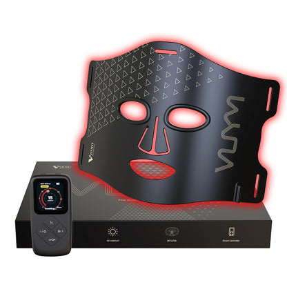 VYM LED Face Mask Light Therapy: Portable Remote High-Energy Anti-Aging Skincare Device, 292 Leds Professional Infrared Red Light Therapy for Face, Red Light Mask Gift Pack - Black