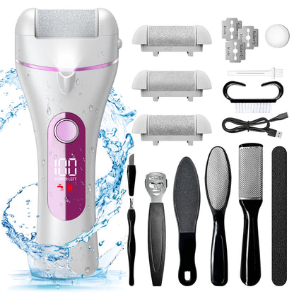 Electric Callus Remover for Feet, Portable Foot File with 10-In-1 Kit, Waterproof, 3 Roller Heads, 2 Speeds