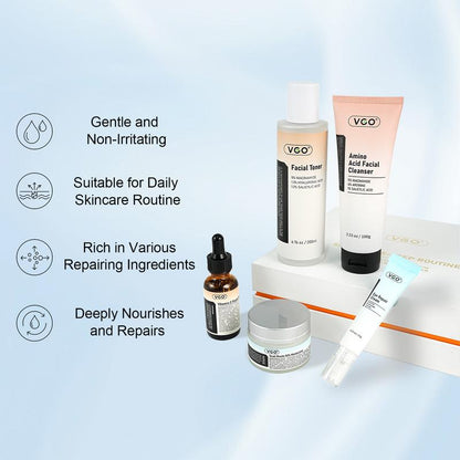 VGO 6 in 1 Kit Skincare Set, Facial Cleansing Set, Gift Box Set Face Serum, Gentle Serum Vitamina C Moisturizing Cream Deep Hydration Easily Absorbed Winter Moisturizer Dry Skin Reduce Wrinkles Brightening Serum Even Skin Tone Oil Control Serum Korean