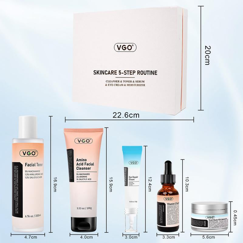 VGO 6 in 1 Kit Skincare Set, Facial Cleansing Set, Gift Box Set Face Serum, Gentle Serum Vitamina C Moisturizing Cream Deep Hydration Easily Absorbed Winter Moisturizer Dry Skin Reduce Wrinkles Brightening Serum Even Skin Tone Oil Control Serum Korean