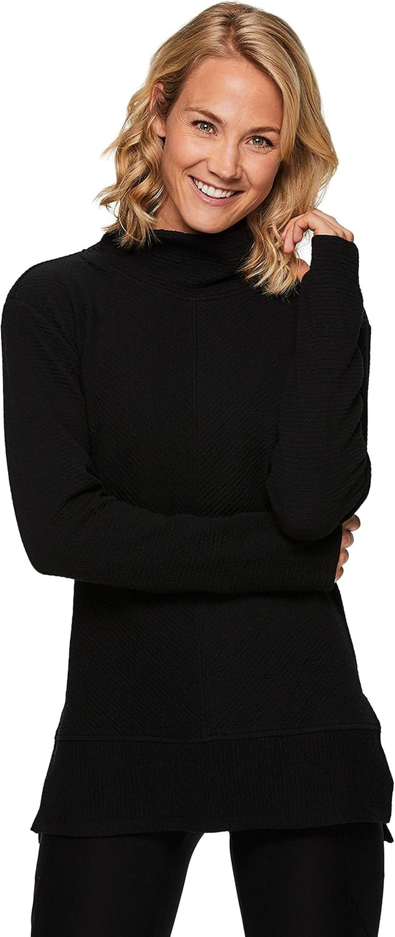 Active Women'S Ultra Soft Quilted Cowl Neck Pullover Sweater, Lightweight Mock Neck Tunic Sweatshirt with Thumbholes