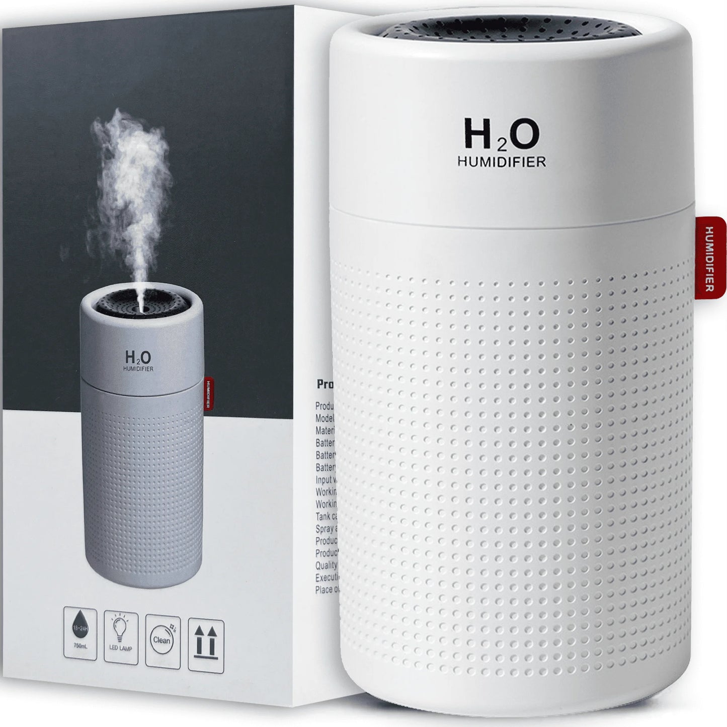 750Ml Cool Mist Ultrasonic Humidifier for Large Room, 7 Color LED Light