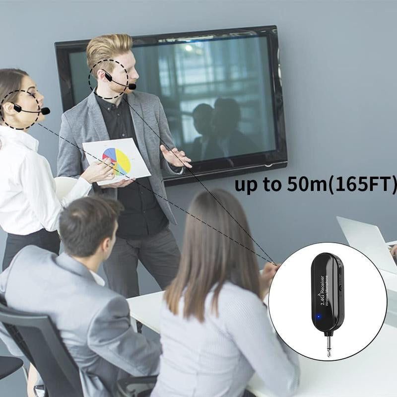 Wireless Microphone System, 2.4G Dual Wireless Headset Microphone, Rechargeable Microphone for Speaker, Teacher and Fitness Coach, Audio