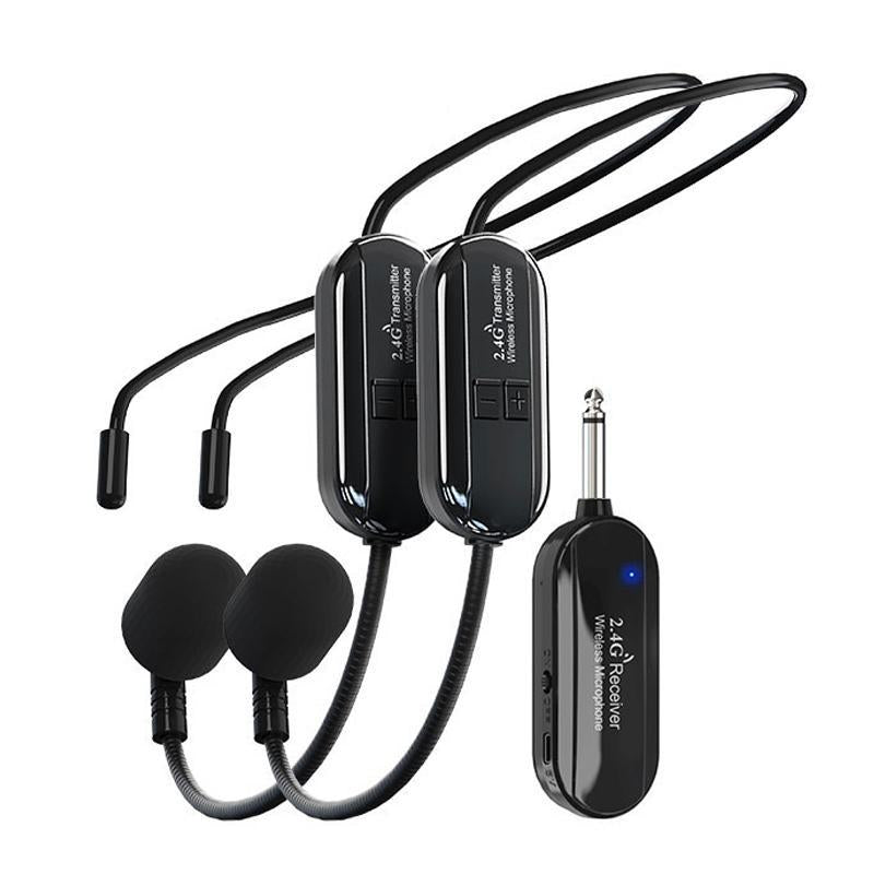 Wireless Microphone System, 2.4G Dual Wireless Headset Microphone, Rechargeable Microphone for Speaker, Teacher and Fitness Coach, Audio