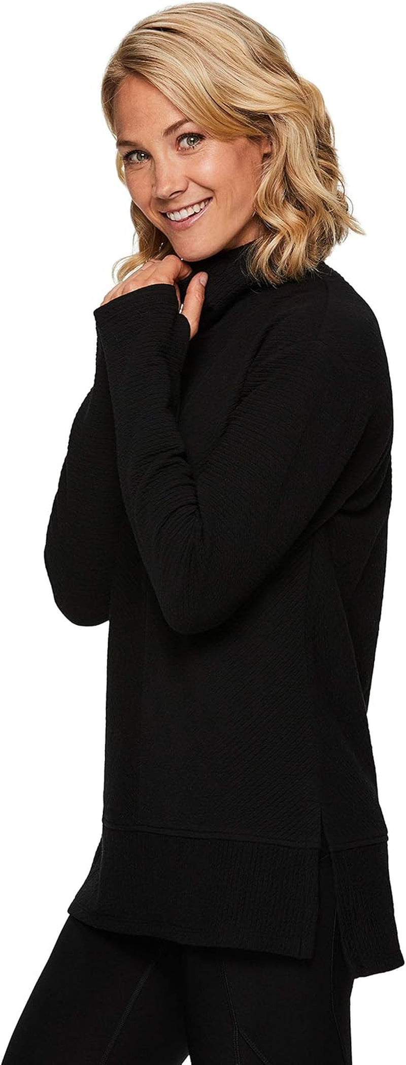 Active Women'S Ultra Soft Quilted Cowl Neck Pullover Sweater, Lightweight Mock Neck Tunic Sweatshirt with Thumbholes