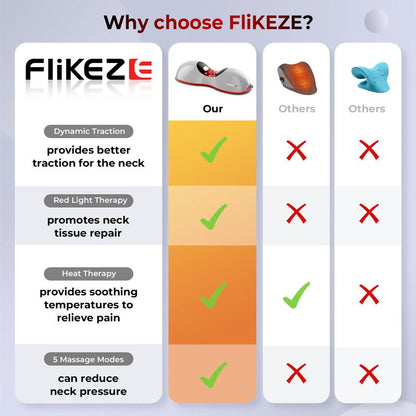 Flikeze Heated Neck Massager with Red Light Therapy, Portable Cervical Traction Device for TMJ Pain Relief and Shoulder Relaxer, Wireless Neck Pillow Traction Massager for Home/Office Used/Desk Worker, Neck Stretch Pillow, FSA HSA Eligible