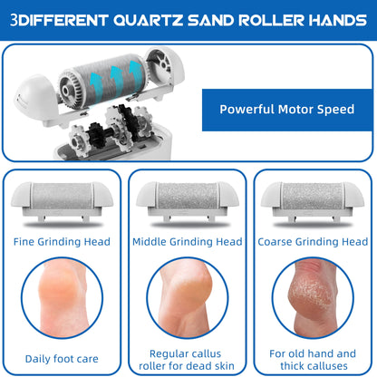 Electric Callus Remover for Feet, Portable Foot File with 10-In-1 Kit, Waterproof, 3 Roller Heads, 2 Speeds